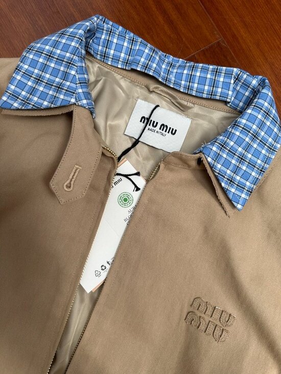 Miu Miu Women's Casual Zip-Collar Faux Two-Piece Jacket — Beige - Picture 2 of 6